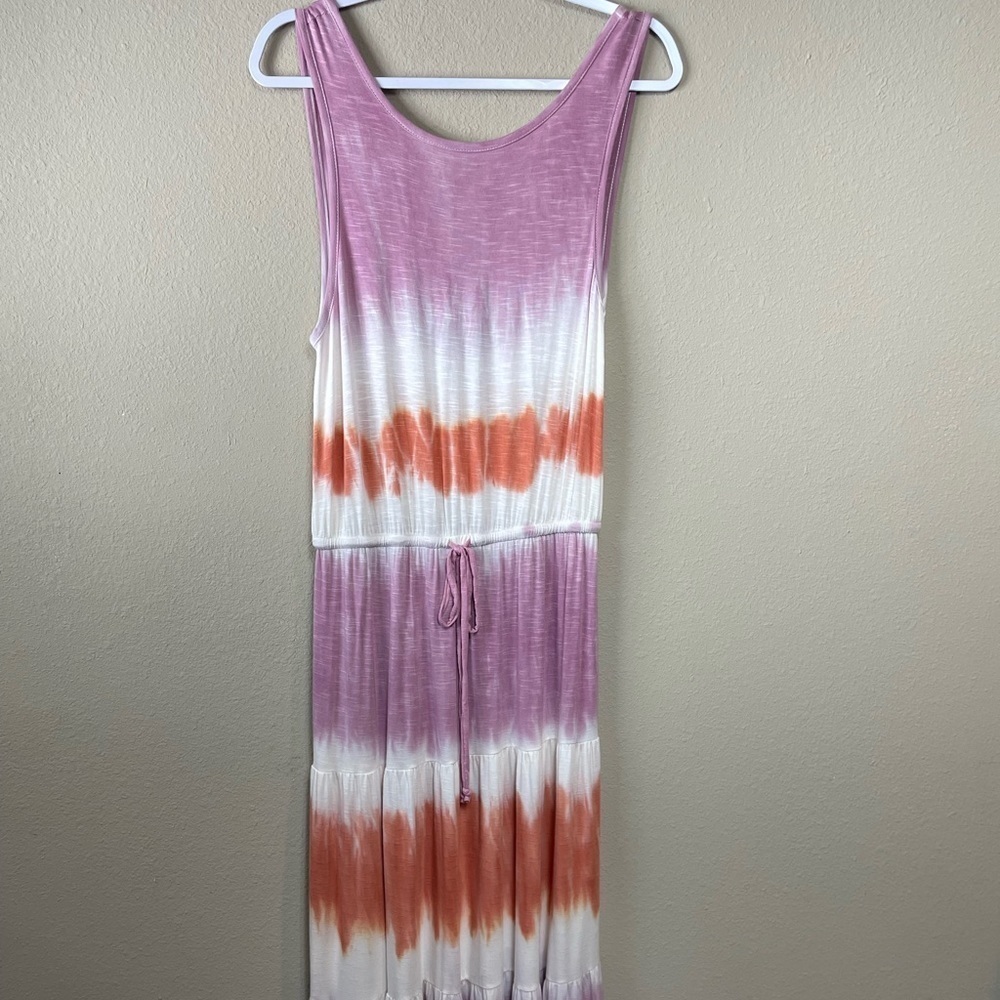 Knox Rose tie-dye tiered drawstring waist maxi dress, boho festival, sz S, EUC